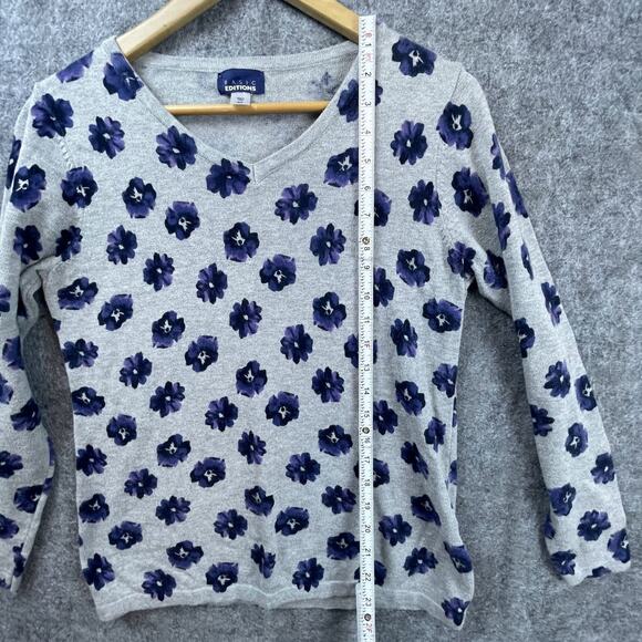 Basic Edition Sweater Womens Medium Gray Purple Floral Long Sleeve Y2K Boho - Picture 4 of 6